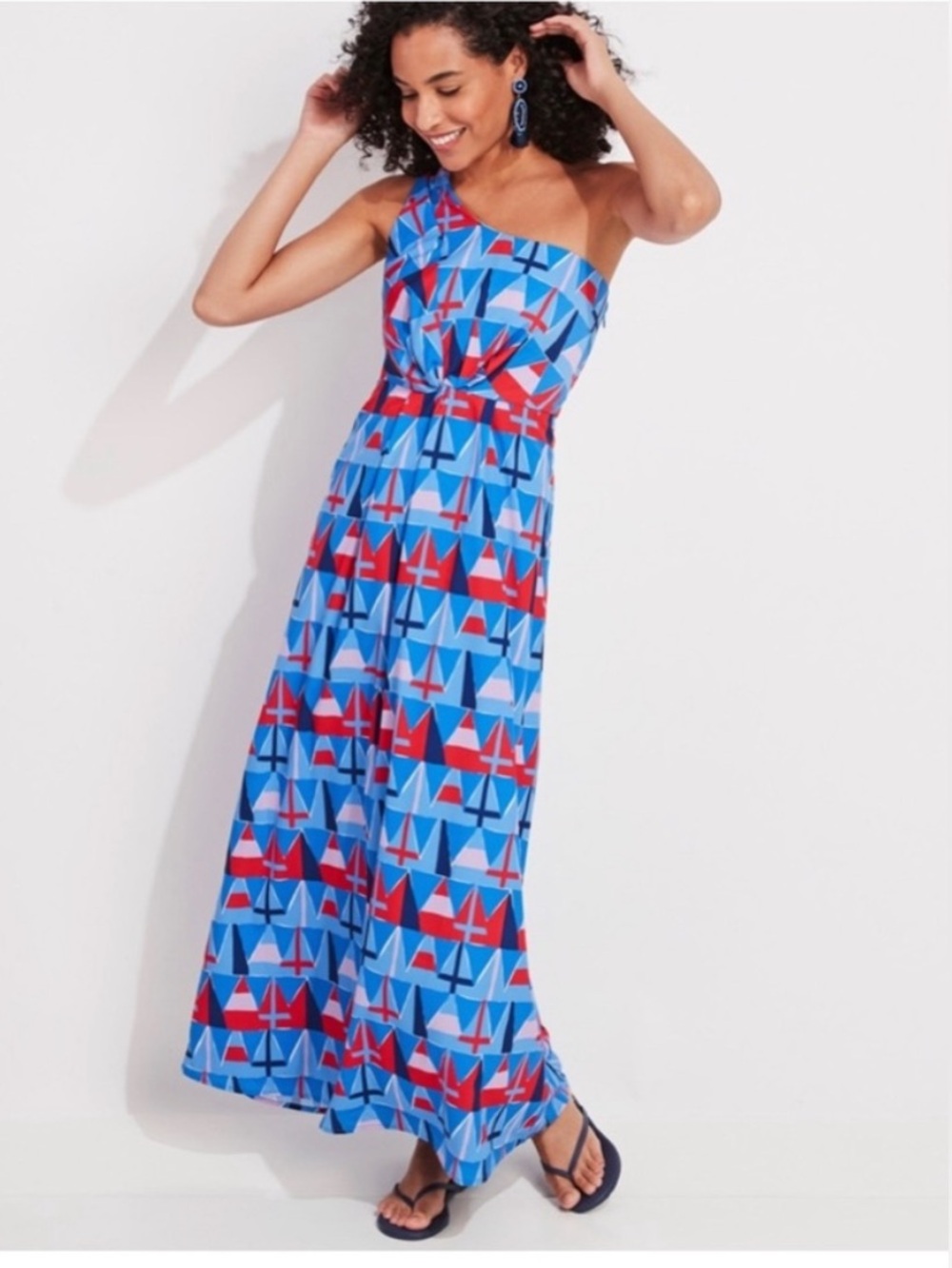 NWT Vineyard Vines One Shoulder Maxi dress in nautical print Sz 6 - Picture 1 of 11